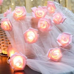 Fantasee LED Pink Rose Flower String Lights Battery Operated for Wedding Home Party Birthday Festival Indoor Outdoor Decorations Large Rose Flower Dia