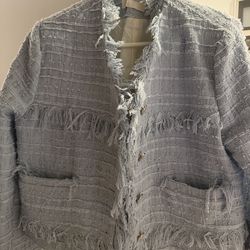 Tweed short baby blue jacket