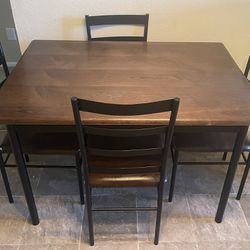 5 PC Dining Set Wood Metal Table and 4 Chairs Kitchen  Furniture