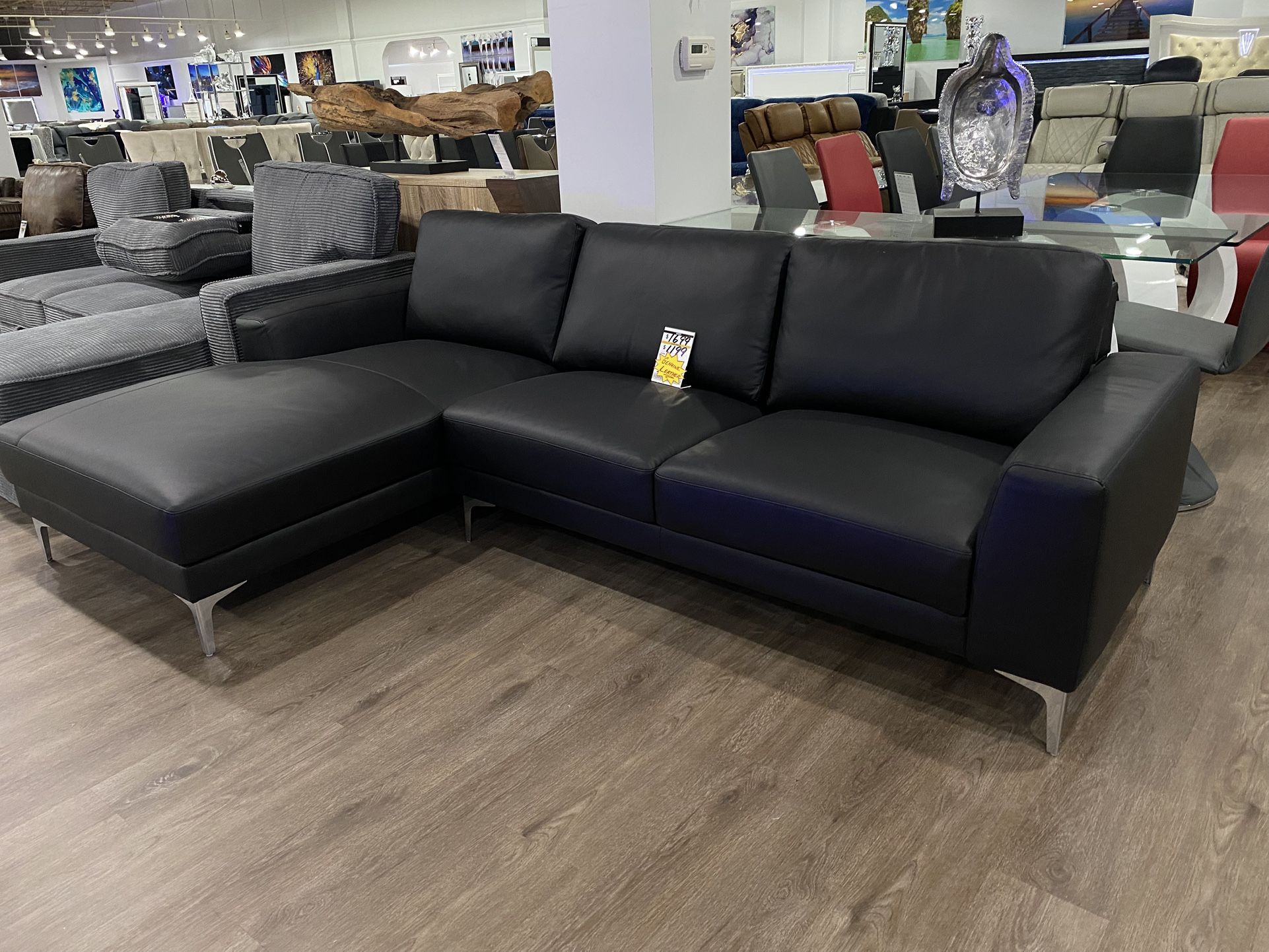 GENUINE BLACK LEATHER L SECTIONAL SOFA LIVING ROOM SET ON SALE OFFER ENDS 11/27!!!****