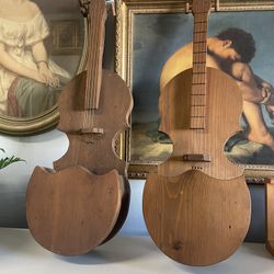 Vintage 1980s MCM Wooden Violin Wall Decor Pocket Caddy Trinket Stash Holder