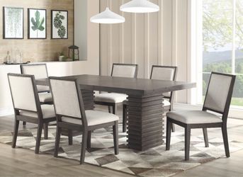 Modern Dark Wood Dining Table Set with 6 Chairs