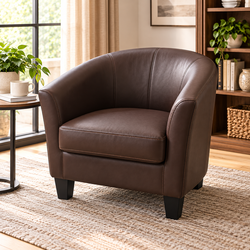 Brown Faux Leather Barrel Accent Chair