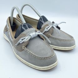 Sperry Top-Sider Barrelfish Gray Shoes-Silver Laces-Leather-Size 8M