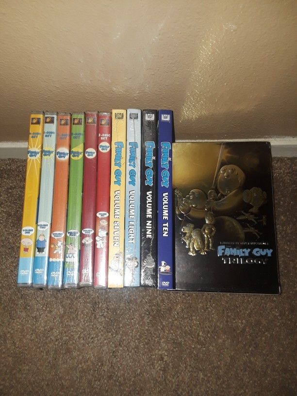 Brand New Family Guy Dvds Volumes 1-10, Trilogy, & Drinking Glasses