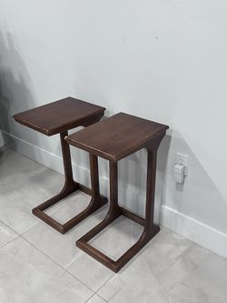 SET of 2 Solid Wood C-Shaped End Tables
