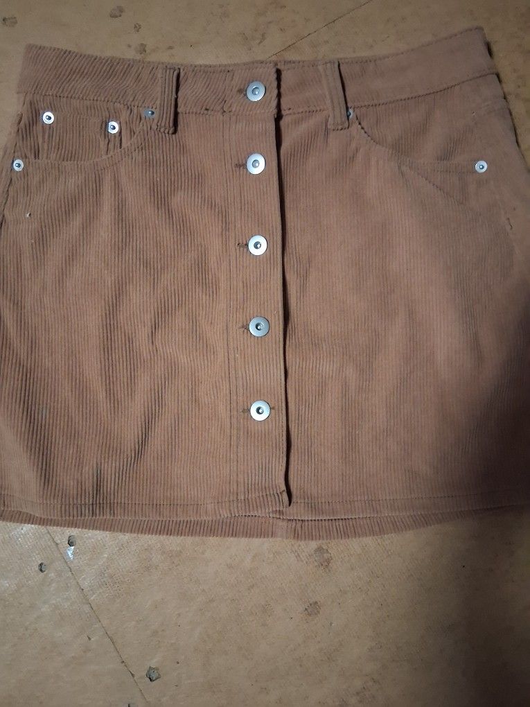 Brown Corteroy Buten Up Skirt