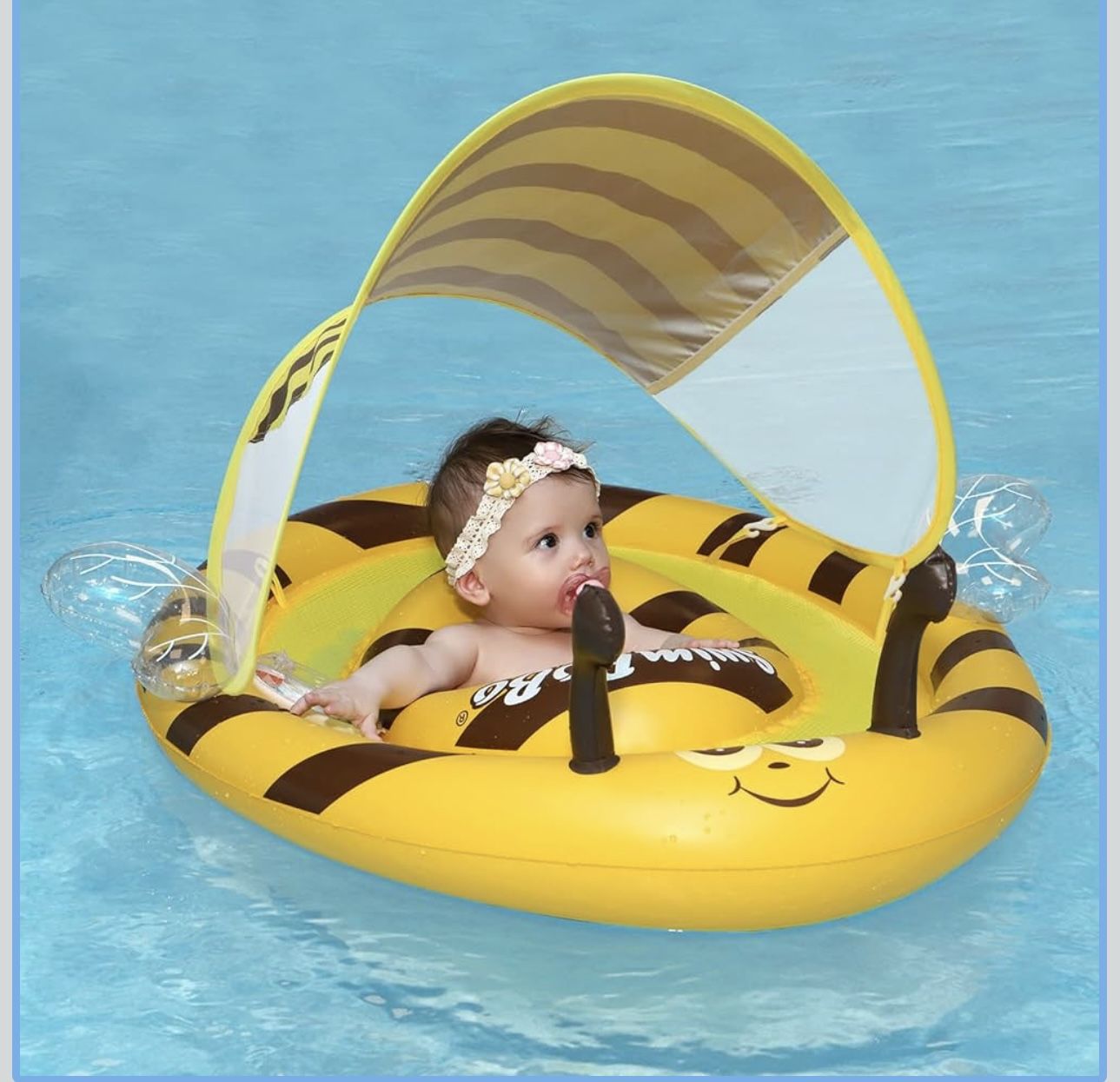 Baby Pool Float Ring with Adjustable Sun Canopy and Safety Seat Pool Toy for Age of 6-36 Months