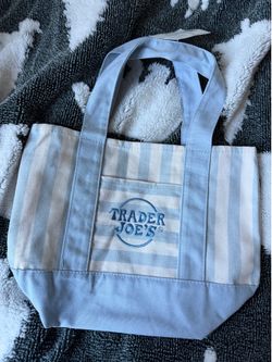 Trader joe blue stripped tote bag