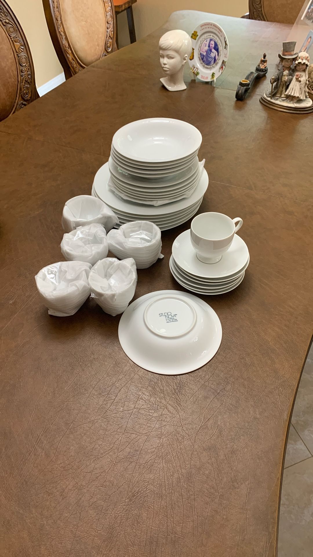 White Embossed Dishes Set of 6