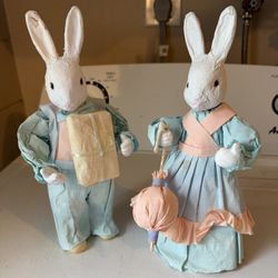 Pair Of Paper Decor Easter Bunnies