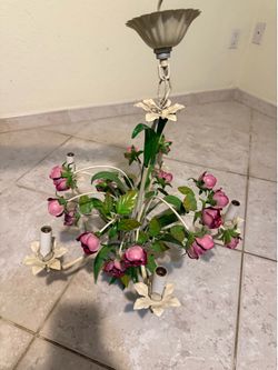 Vintage Italian-Style Floral Tole Chandelier (five lights)