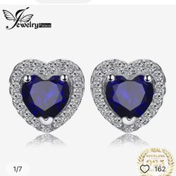 JewelryPalace Love Heart 1.2ct Created Blue Sapphire 925 Sterling Silver Stud Earrings for Women [EAR66]