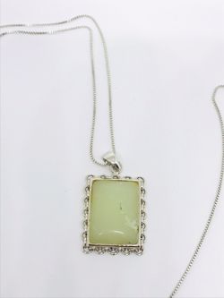 MOTHER’S DAY GIFT Light Green PREHNITE .925 Sterling Silver Pendant + 36” Box Chain Italy
