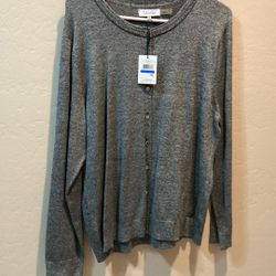 Woman’s x-large gray Calvin Klein cardigan sweater, NEW with tags, comes with extra button
