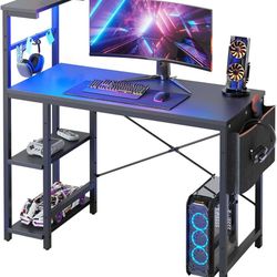 Bestier - Game desk with LED lights, 44-inch PC desk for small spaces