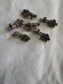 Set of 6 Silver-Toned Hand and Flower Bouquet Pins