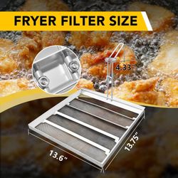 Commercial Deep Fryer Filter Skimmer Basket - Stainless Steel Mesh Strainer Compatible with Dean SR142GN - Extends Oil Life 40%(13.75 "x 13.6")
