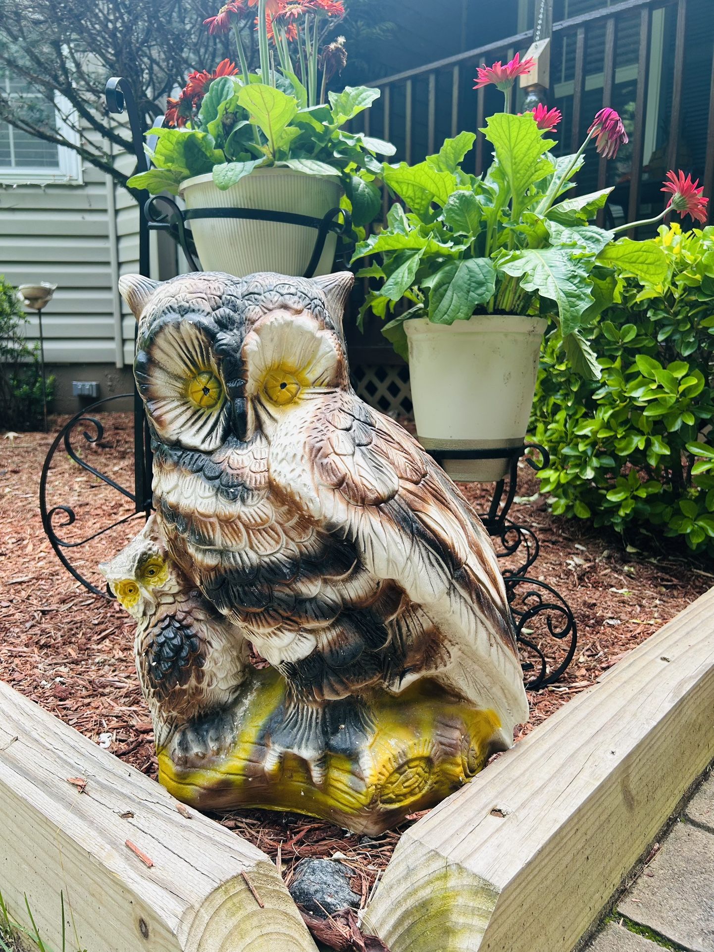 Vintage, Handmade and Painted in Mexico, Garden Owl Decor