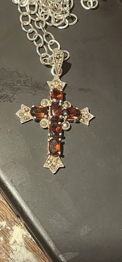 925 sterling silver chain and garnet cross