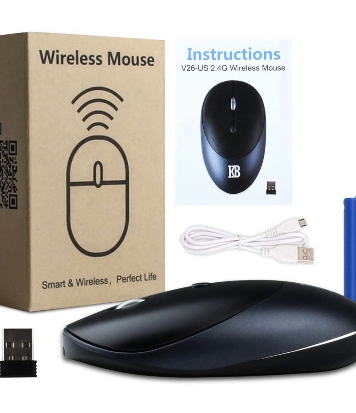 Wireless Mouse 2.4G Slim Cordless Mouse Portable Mobile Optical Mouse with USB Receiver 3 Adjustable DPI Levels Wireless Computer Mice for Notebook, P