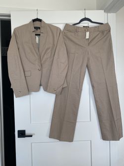 Talbots NWT 2pc Sz 6 Cotton Business Blazer And Pant Suit Beige