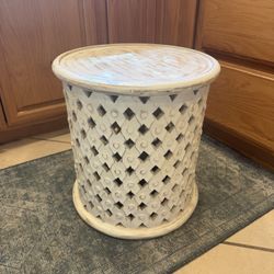 White Carved Wood Side Table
