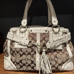 Coach Hampton Purse Monogram Logo Medium Satchel  Bag #E05J-8K06 Vintage