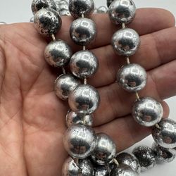 Antique Silver Beaded Christmas Tree Garland 105” Mercury Glass Look Holiday Dec