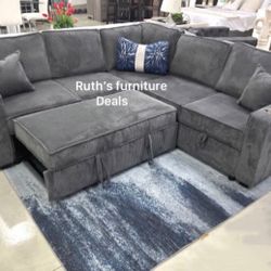 3-pc Sectional Sofa With Pull- Out Bed & Storage 