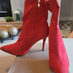 Size 9 Suede Red Boots/heels **Pick Up As Well