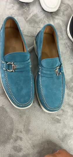 Salvatore Ferragamo Cosimo Gancini Loafers Blue Suede Leather Size 10