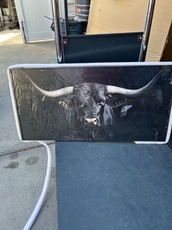 Longhorn black cow framed canvas wall art