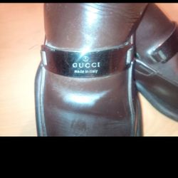 ORIGINAL GUCCI SILVER BUCLE MEN SHOES BROWN COLOR SIZE USD9D/EU41