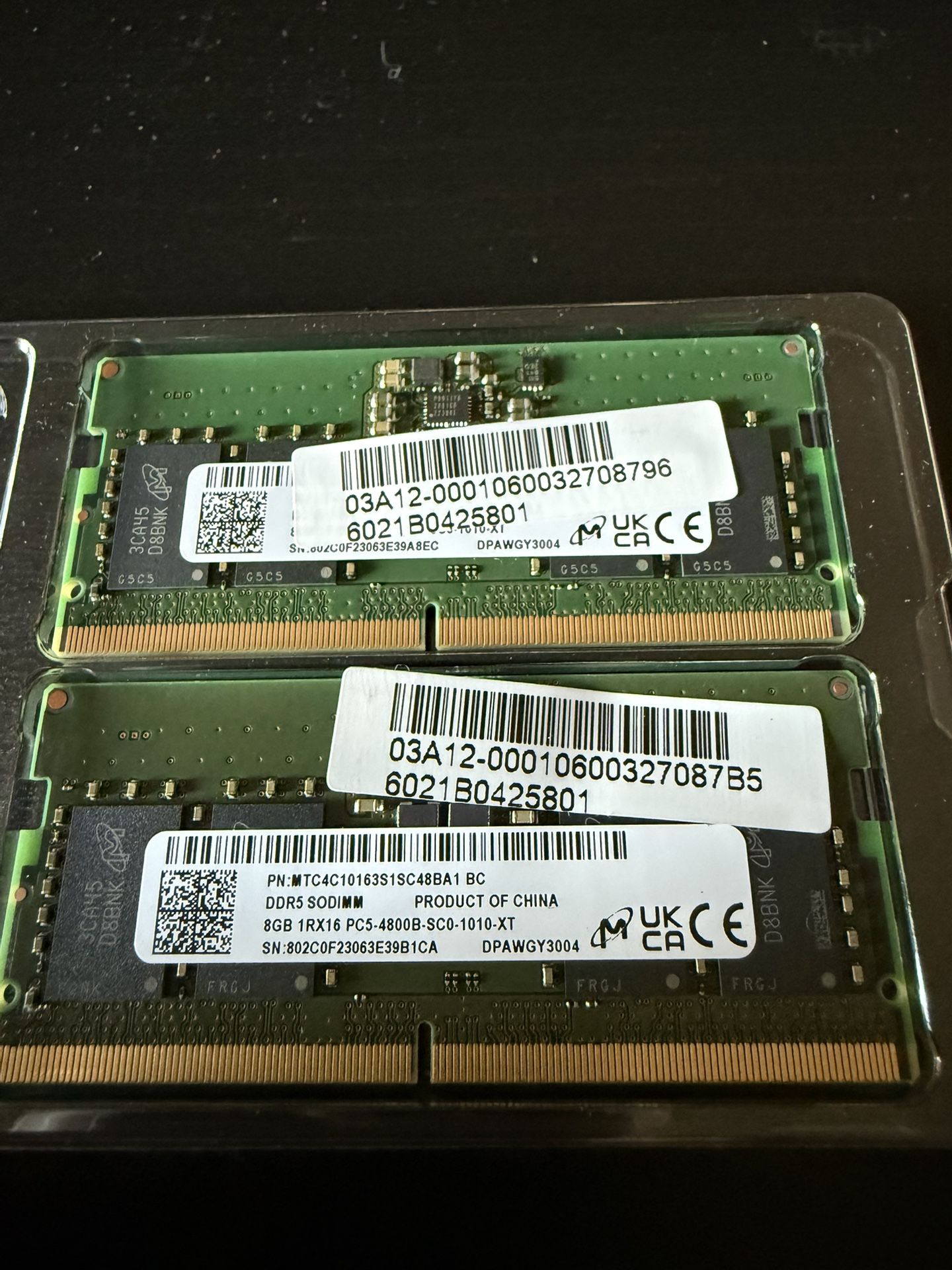 Micron 16GB 8x2 DDR5 SODIMM 4800