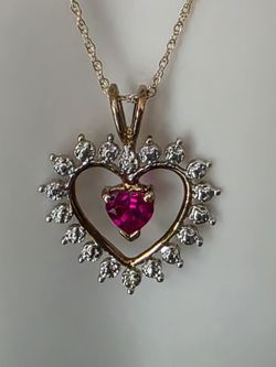 10 K Gold Ruby  Pedant Necklace 