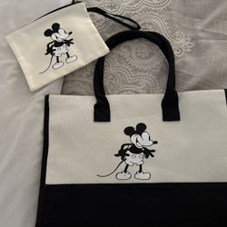 New Mickey Mouse 2 Piece Canvas Tote Bag Set