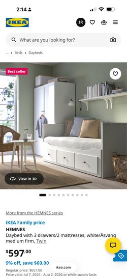 IKEA HEMNES Daybed with 3 drawers + 2 twin mattresses + bedding — Like New