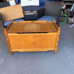 Vintage Wooden Storage Chest with Hinged Lid Brown