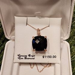 Genuine Onyx Pendant With Diamonds And 10k GOLD