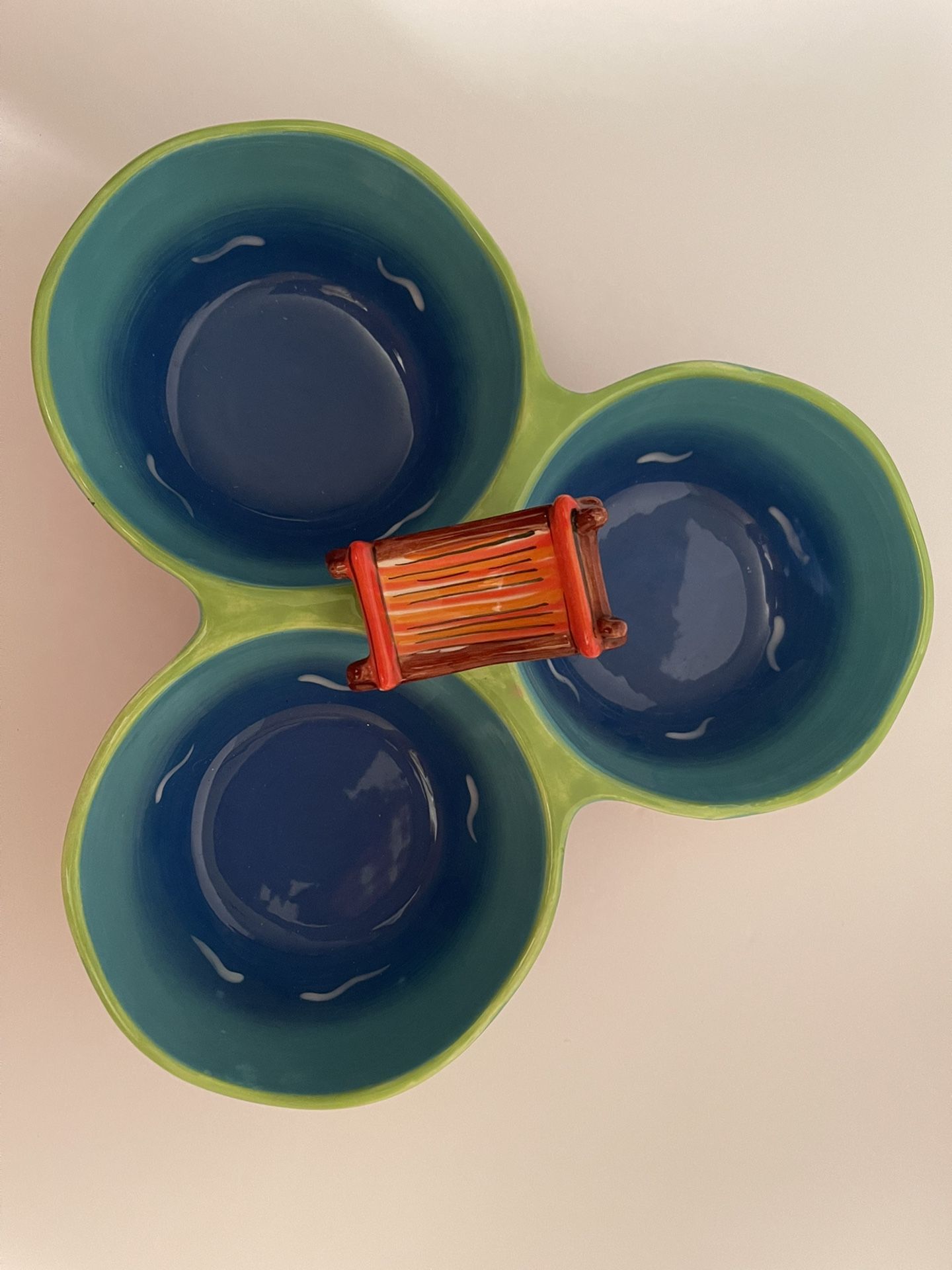 Hand Painted Clay Art, Divider Dish , Beach Theme