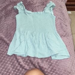 baby blue ruffled shirt