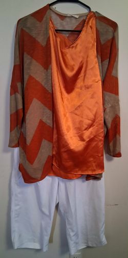 3-Piece Orange Chevron Top and White Pants Set