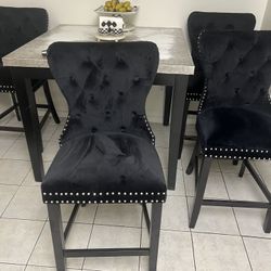 Set Of Four Modern Contemporary Velvet  Chairs Counter Stool with Wood Legs, Button Tufting, and Chrome Nailhead Trim, Set of 4 Black 