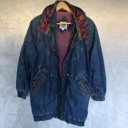 Vintage Current Seen Denim Jacket with Southwestern Satin Trim