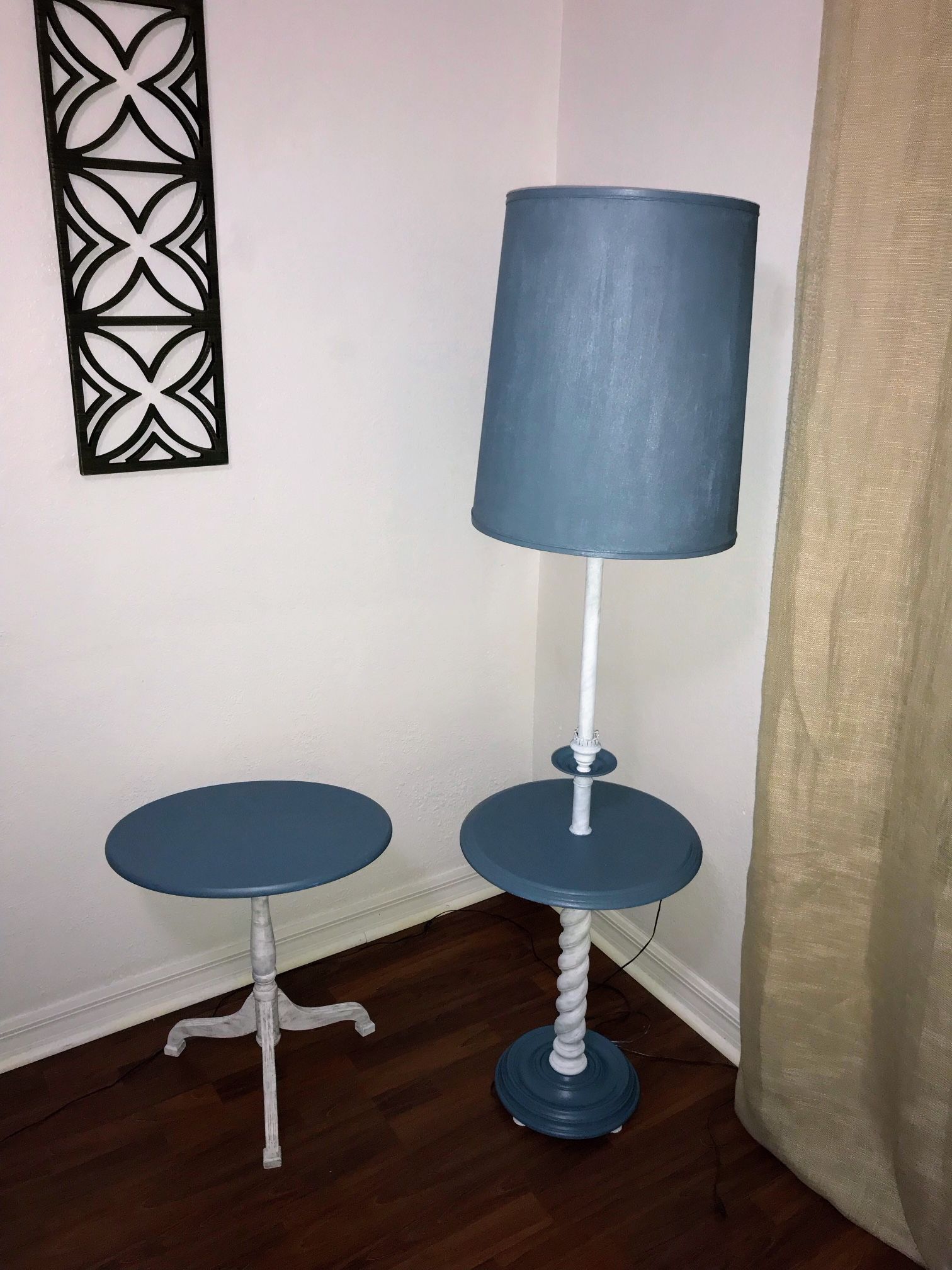 Vintage Leviton Brass Floor Lamp -  Coastal Blue & White