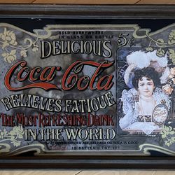 Vintage five cent Coca-Cola mirrored framed beer sign