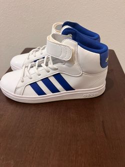 Adidas High-Top Sneakers White Blue Stripes