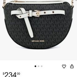 Michael Kors Emilia Half Moon Medium Shoulder Bag Logo Crossbody Black Multi White
