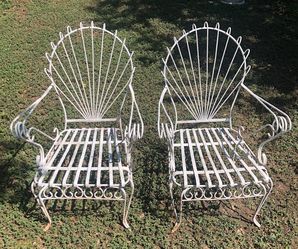 Pair Of Midcentury Iron “Peacock” Patio/yard Chairs 